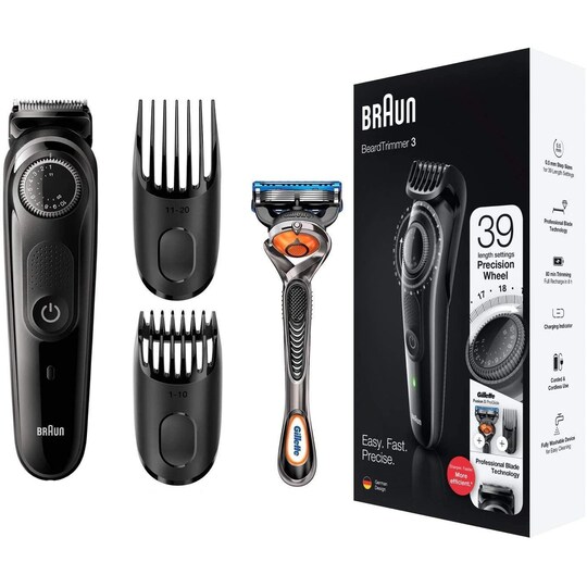 Braun Skægtrimmer BT3242 Trådløs, Driftstid (max) 80 min, Antal længdetrin 39, Antal barberhoveder/blade 1, Sort