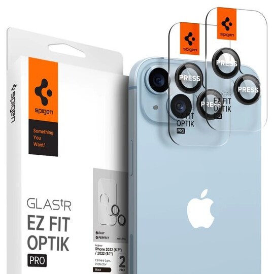 Spigen iPhone 14/15/iPhone 14/15 Plus Kameralinsebeskytter GLAS.tR EZ Fit Optik Pro 2-pak Sort