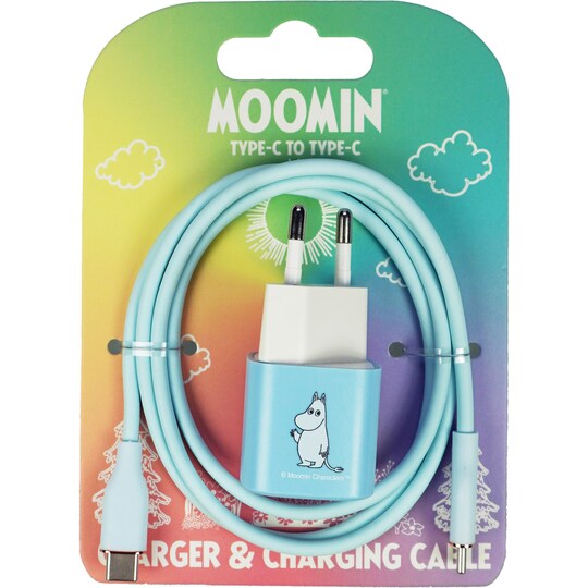 Moomin 20W USB-C til USB-C vægoplader 1m (blå)