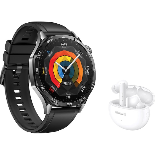 Huawei Watch GT 5 sportsur 46mm (sort) + FreeBuds 5i gaveæske